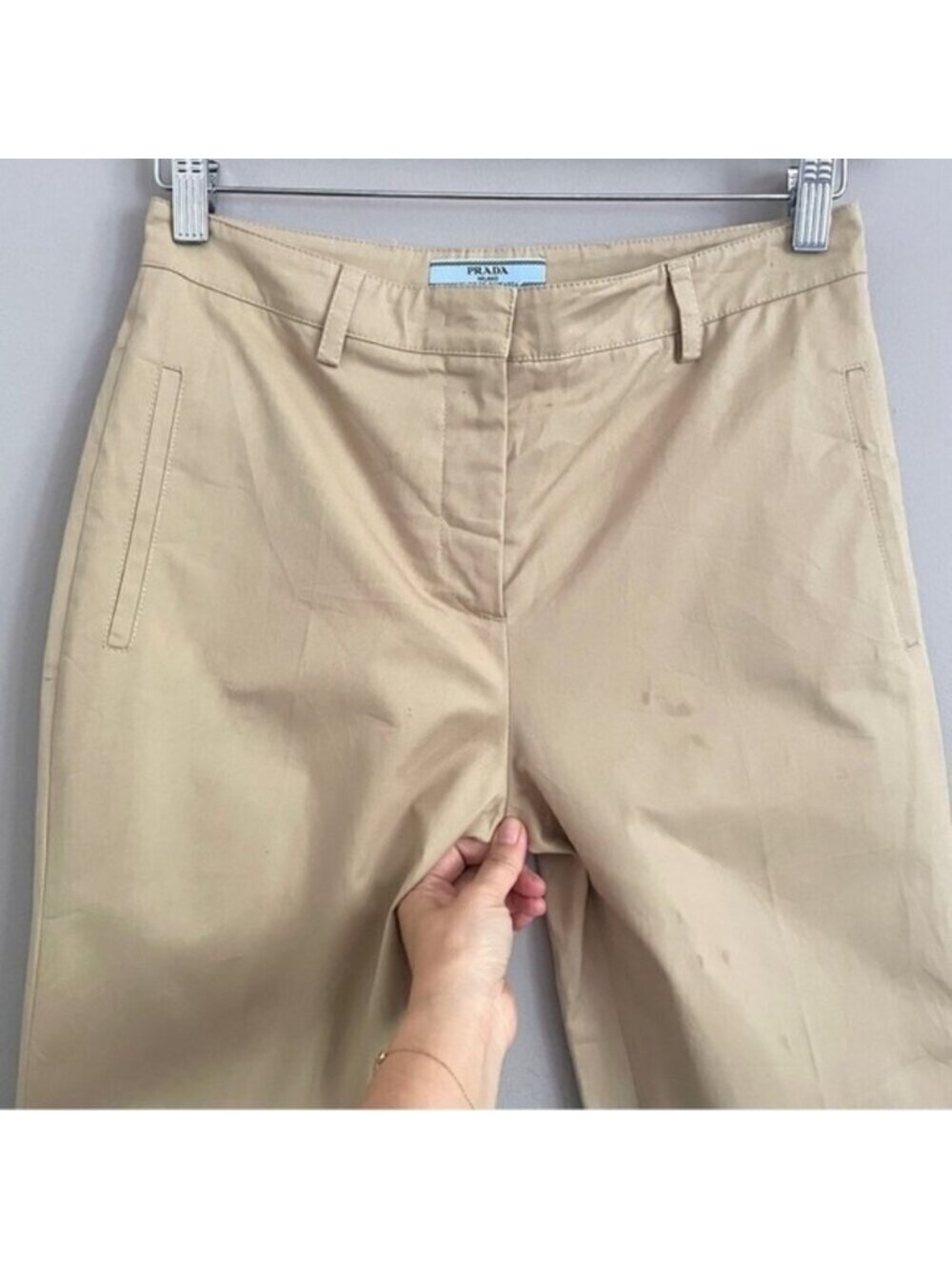 Prada Khaki Straight Leg Cotton Crop Capri Pants - 8 / Medium - Picture 3 of 14